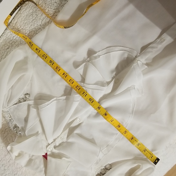 Vintage Victorian Bib Ruffle Beaded Poet Blouse Top Shirt / Sz 6 / Off-white - Picture 12 of 15